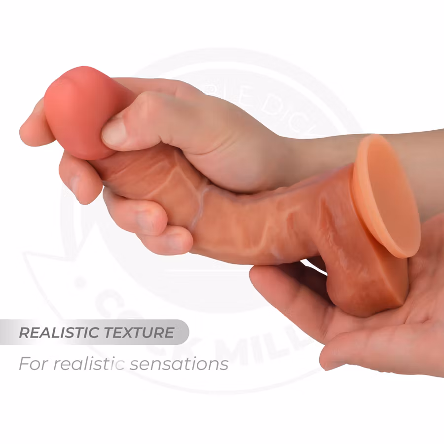 Hyperrealistisk silikon-dildo med stark sugkopp för handsfree-användning