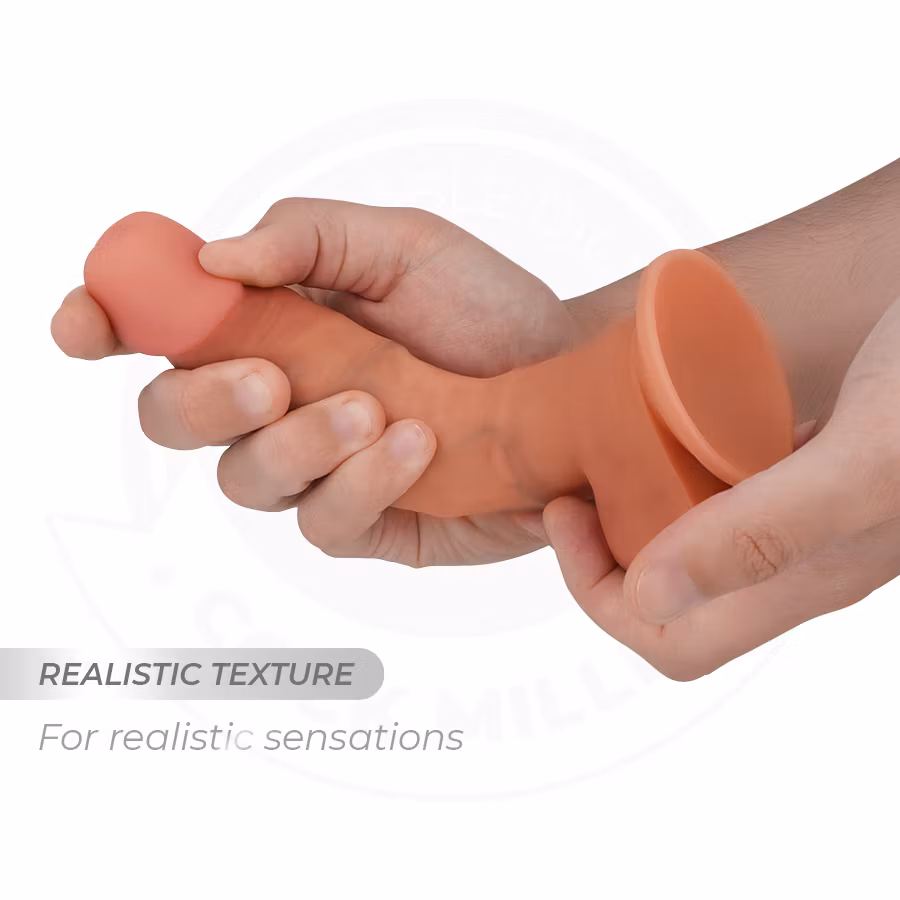 Realistisk böjbar dildo i medicinskt silikon med hudliknande yta och ådror
