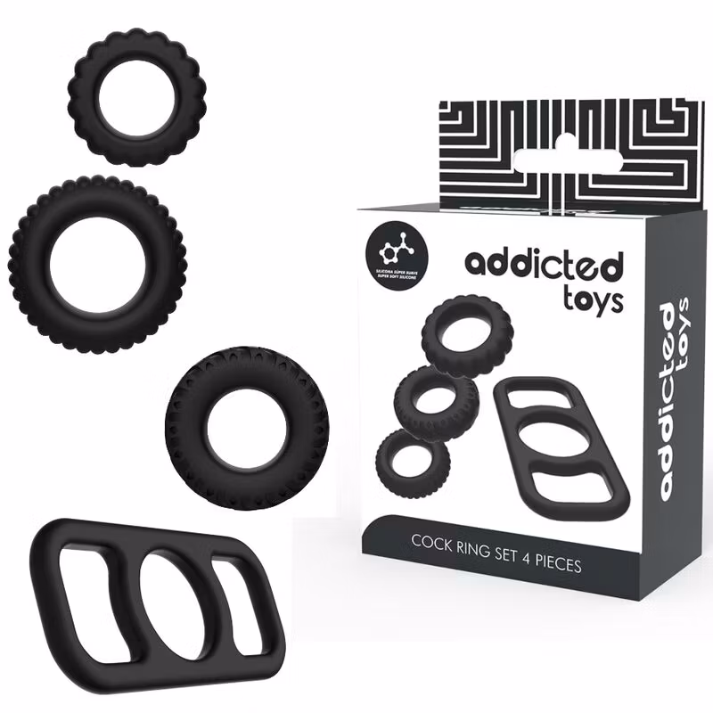 ADDICTED TOYS Penisring Set 4 st flexibla silikonringar för förbättrad erektion