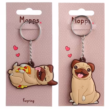 Gullig Mops nyckelring