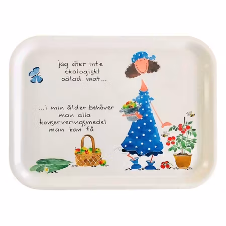 Frukostbricka med bild och texten " jag äter inte ekologist odlad mat...."