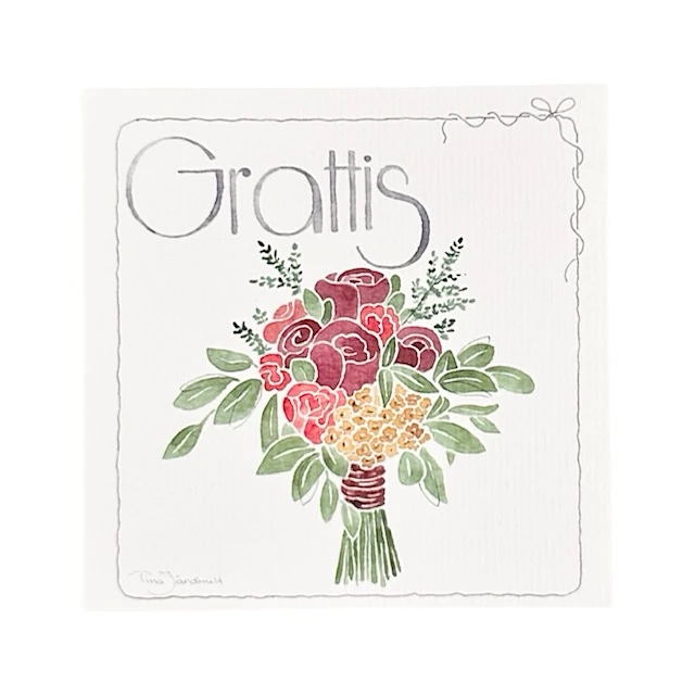 Dubbelkort med kuvert, Blombukett, Grattis