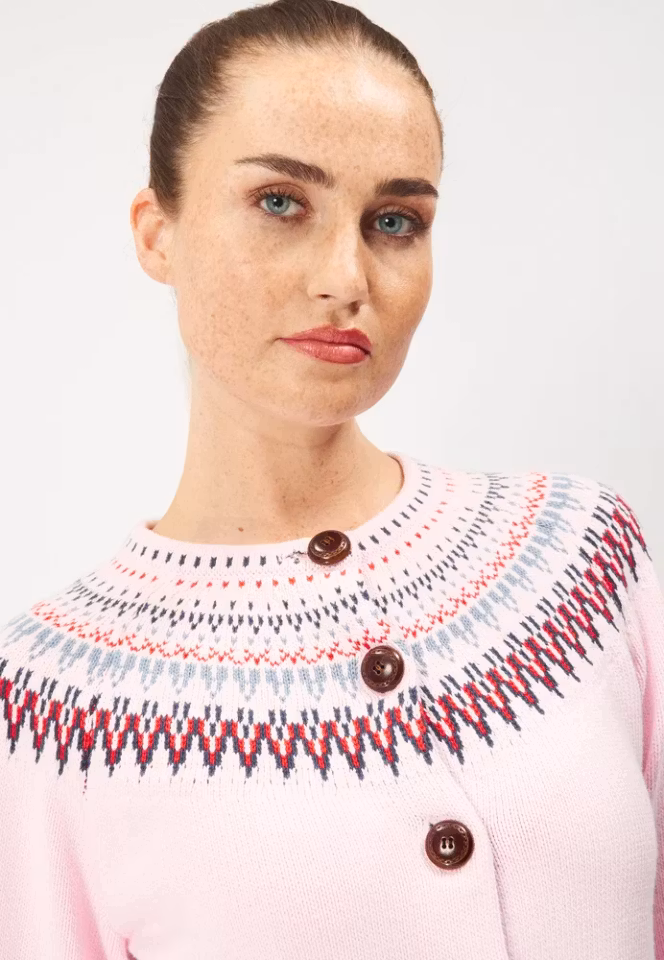 Stickat Joelle Cotton Cardigan Pink - Jumperfabriken