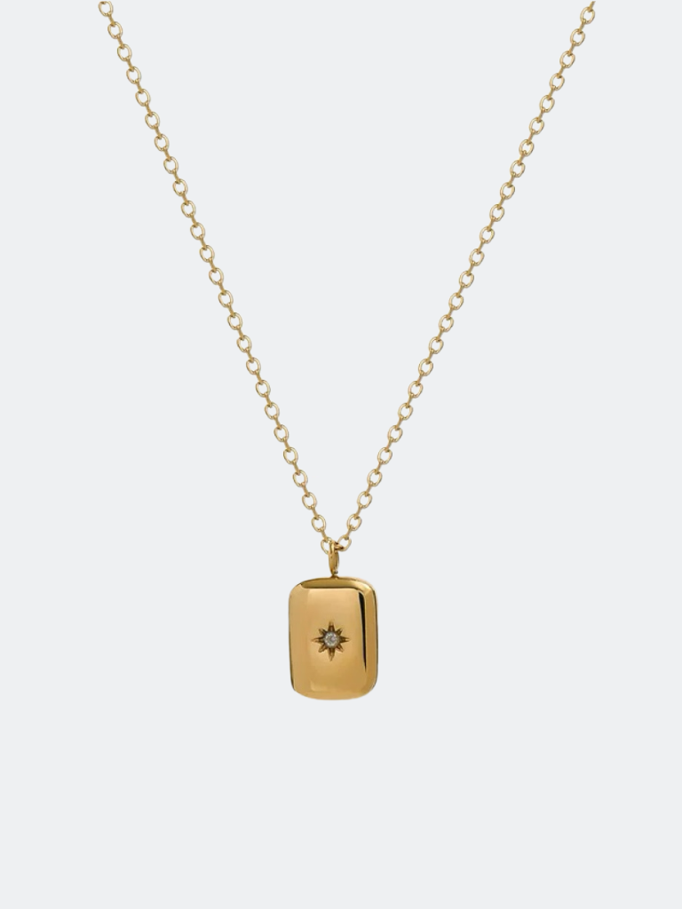 Halsband i stål med 18k guld med fyrkantigt hänge