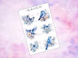 Blue birds and flowers