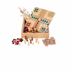 6 spel i 1 - Brädspel i trä - 6 olika spel i samma låda - 2-pack