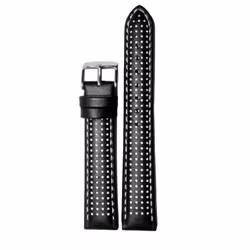 Svart stoppat med vita prickar läderarmband - 18, 20 & 22 mm