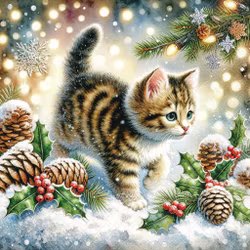 Servetter – Kattunge i julsnö (33×33 cm)