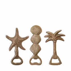 SEABREEZE Flasköppnare guld antik – snäcka, sjöstjärna, palm