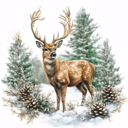 Winter Stag White – servetter med hjortmotiv 33x33 cm