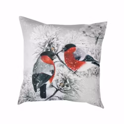 Dompap JUL – kuddfodral med domherrar, 45 × 45 cm