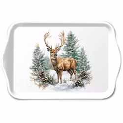 Winter Stag White – melaminbricka, 13 × 21 cm
