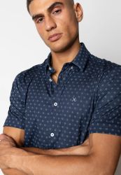 Clean Formal AOP Strect shirt S/S Navy - Clean Cut copenhagen