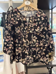 Svart blommig blus stl L