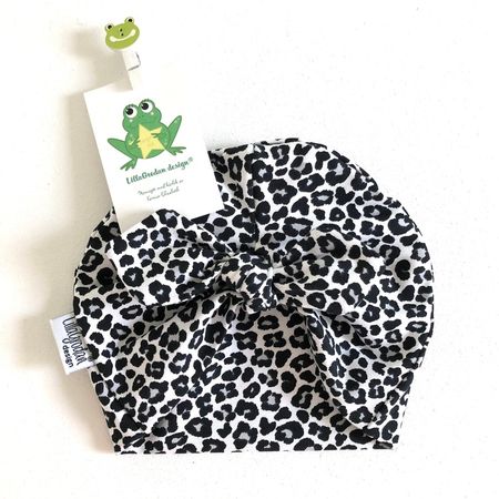 Turbanmössa, tyg Leopard Mini, gråsvart #606