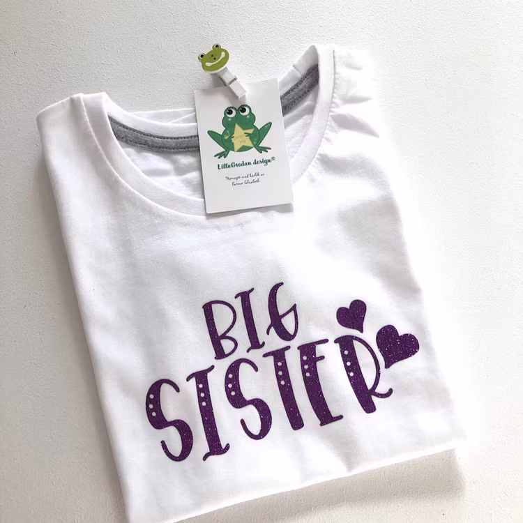 Tshirt Big Sister i lila glittervinyl