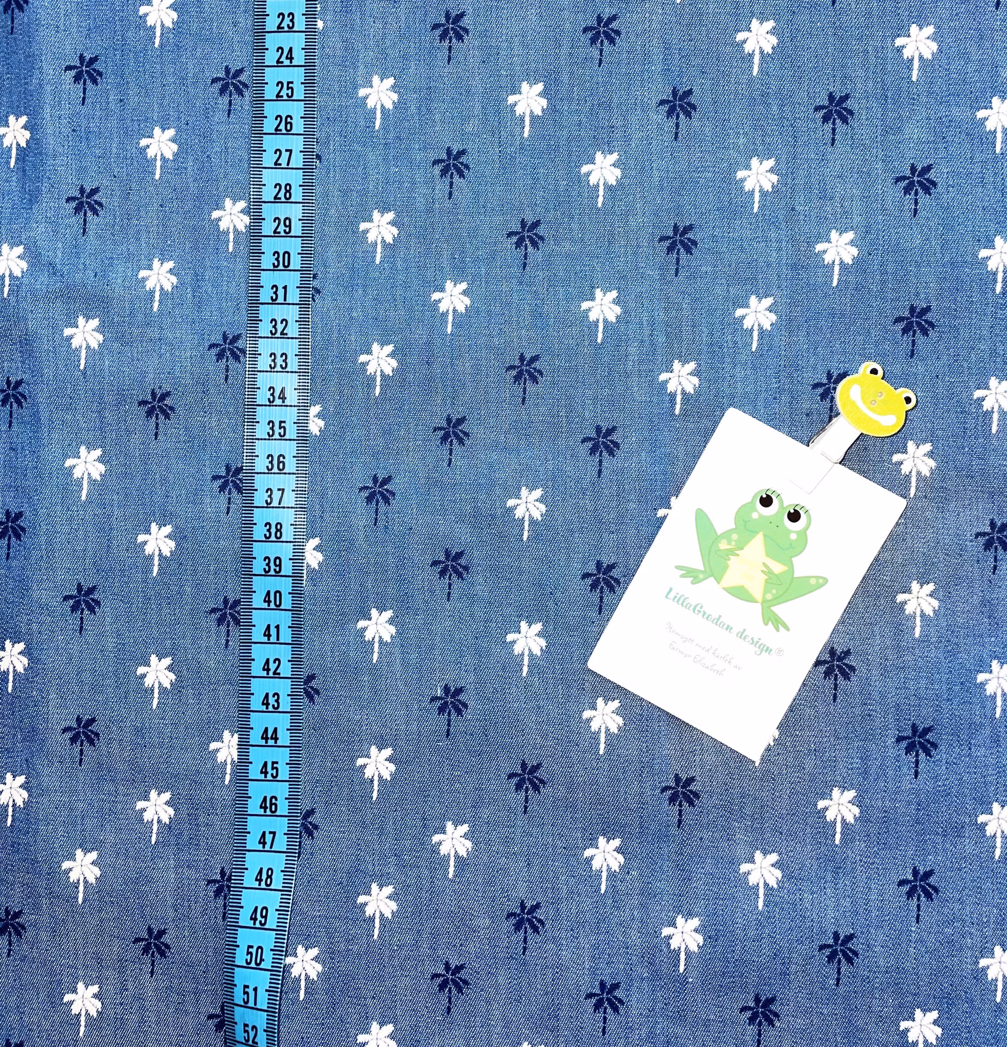 Tyg till solhatt/beppehatt - Jeanstyg med Palmer #S64, bild 2