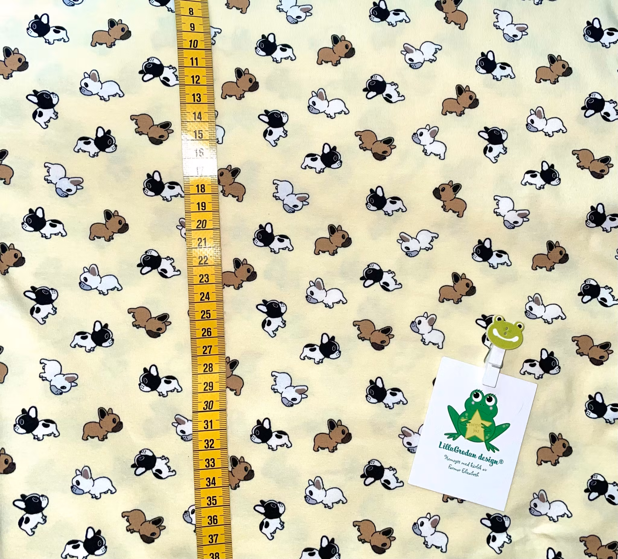 Tyg till baggymössa - Fransk Bulldog, Ljusgul #M668