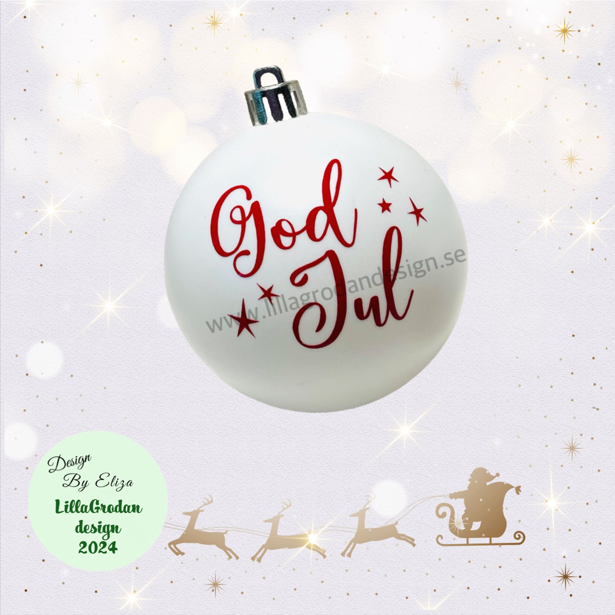 God Jul + stjärnor - Textdekal till Julkula