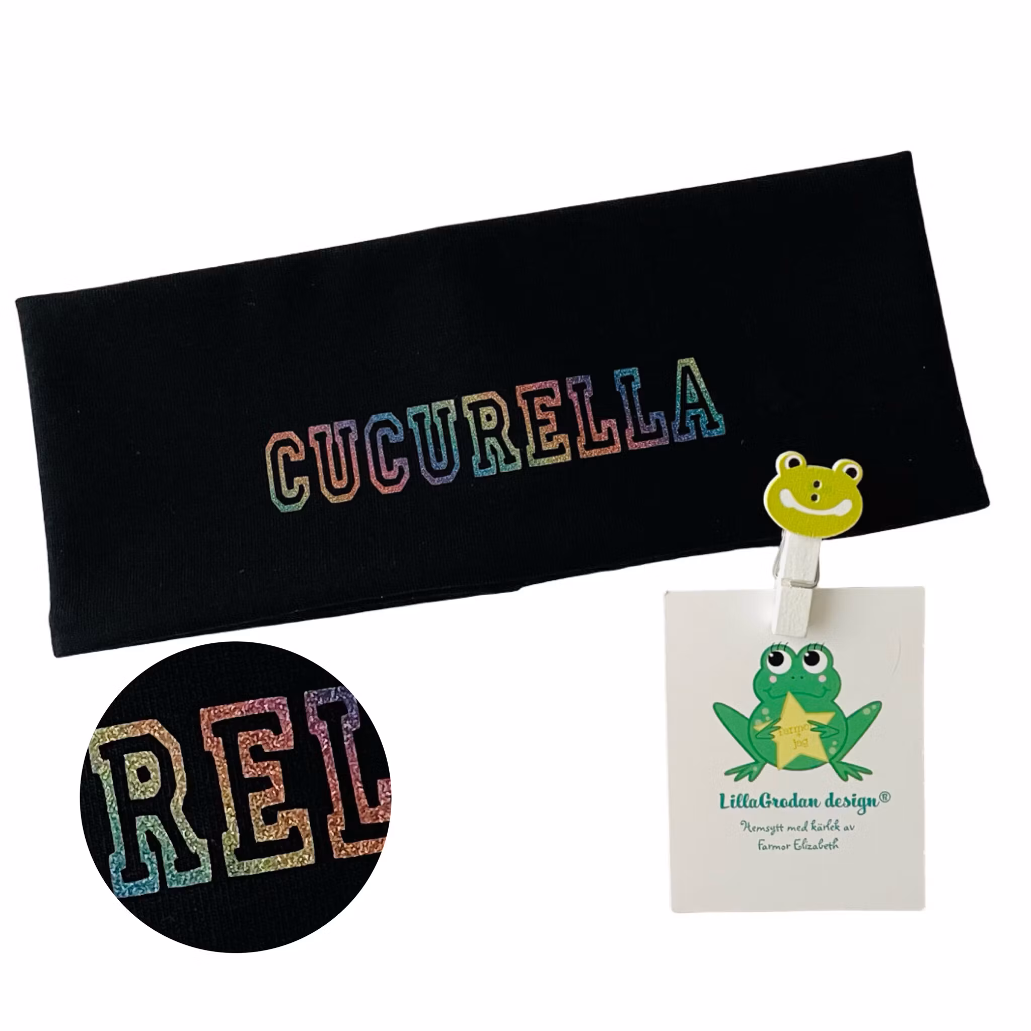 Pannband, textstil 12, regnbåge glittrig