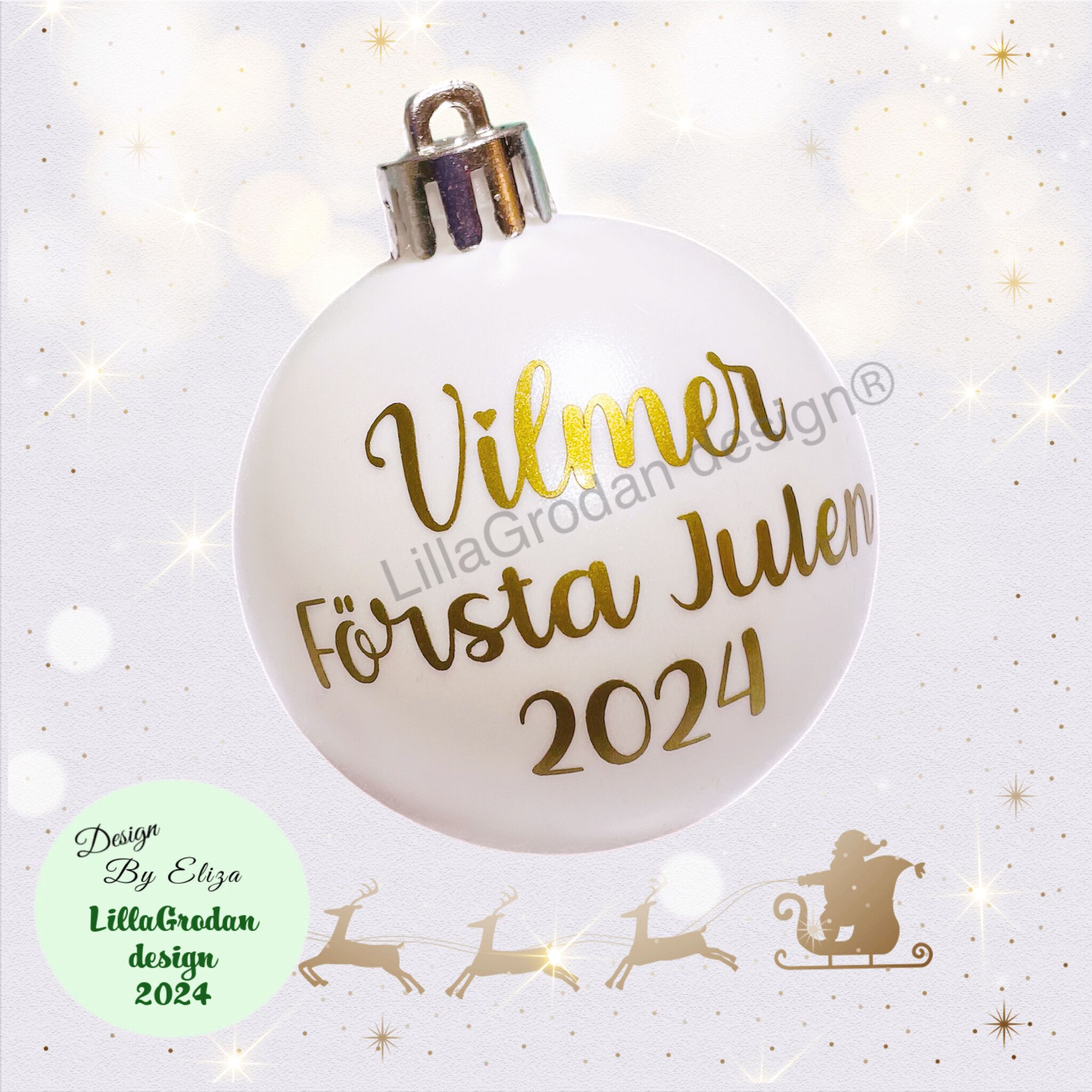 Första Julen + namn - Textdekal till Julkula