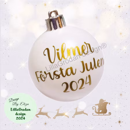 Första Julen + namn - Textdekal till Julkula
