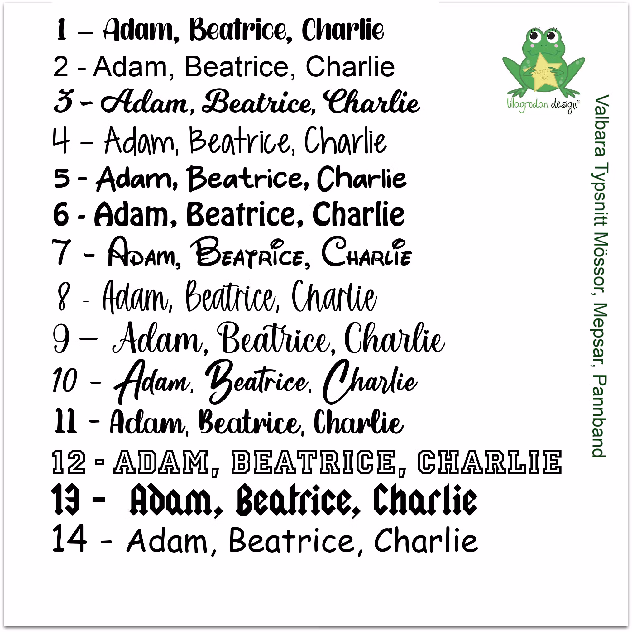 Typsnitt för Namnmössor, Meps, Pannband