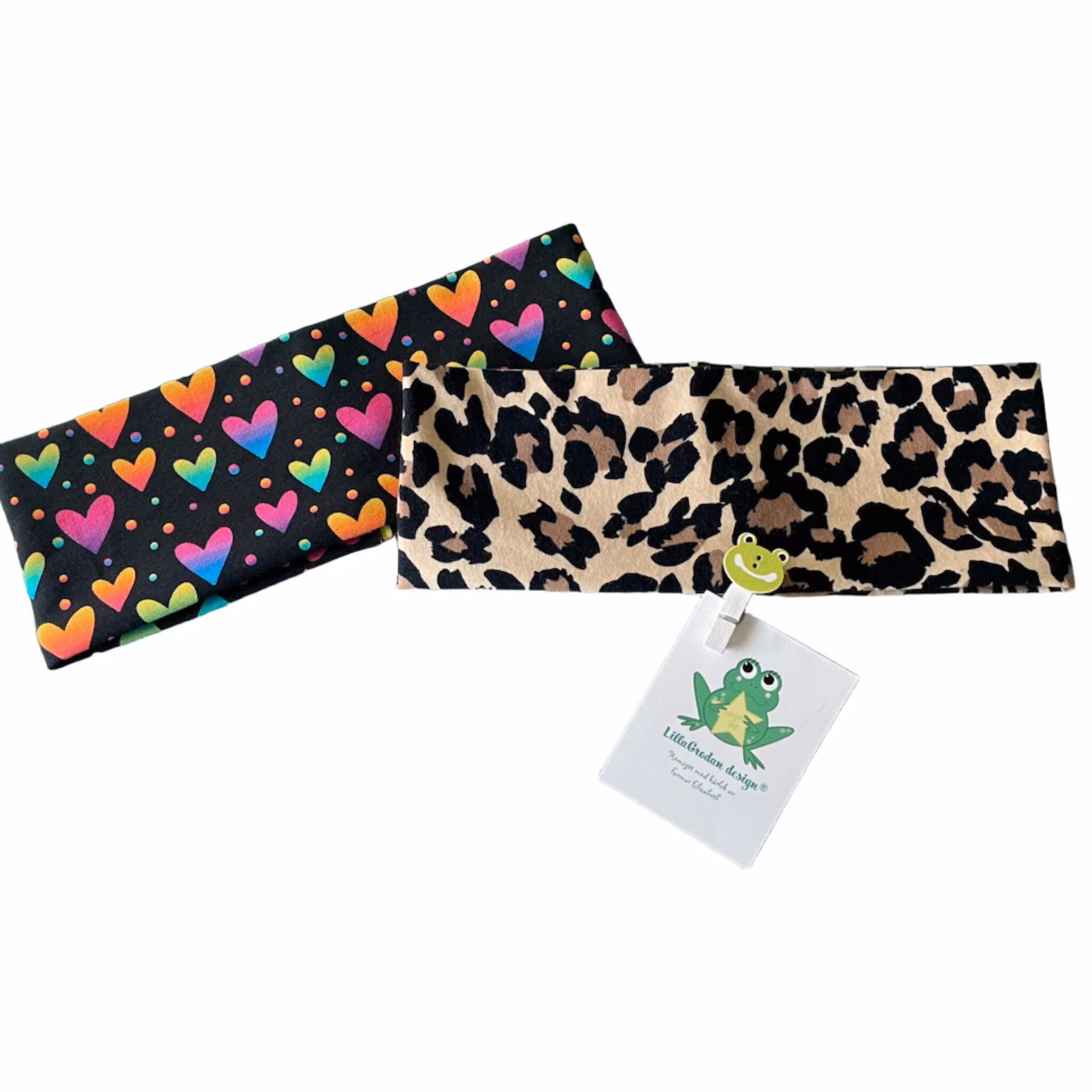 Pannband Hjärtan, NeonSvart och Leopard GulBeige, höjd 8 cm