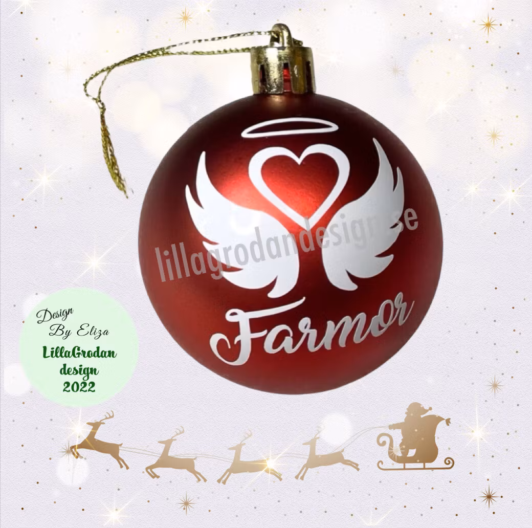 Änglavingar & Hjärta - Minnesdekal till Julkula