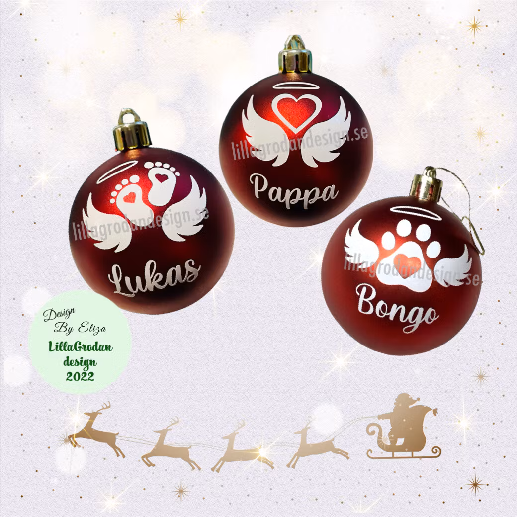 Änglavingar - Minnesdekaler till julkula. Baby, Hjärtan, Husdjur