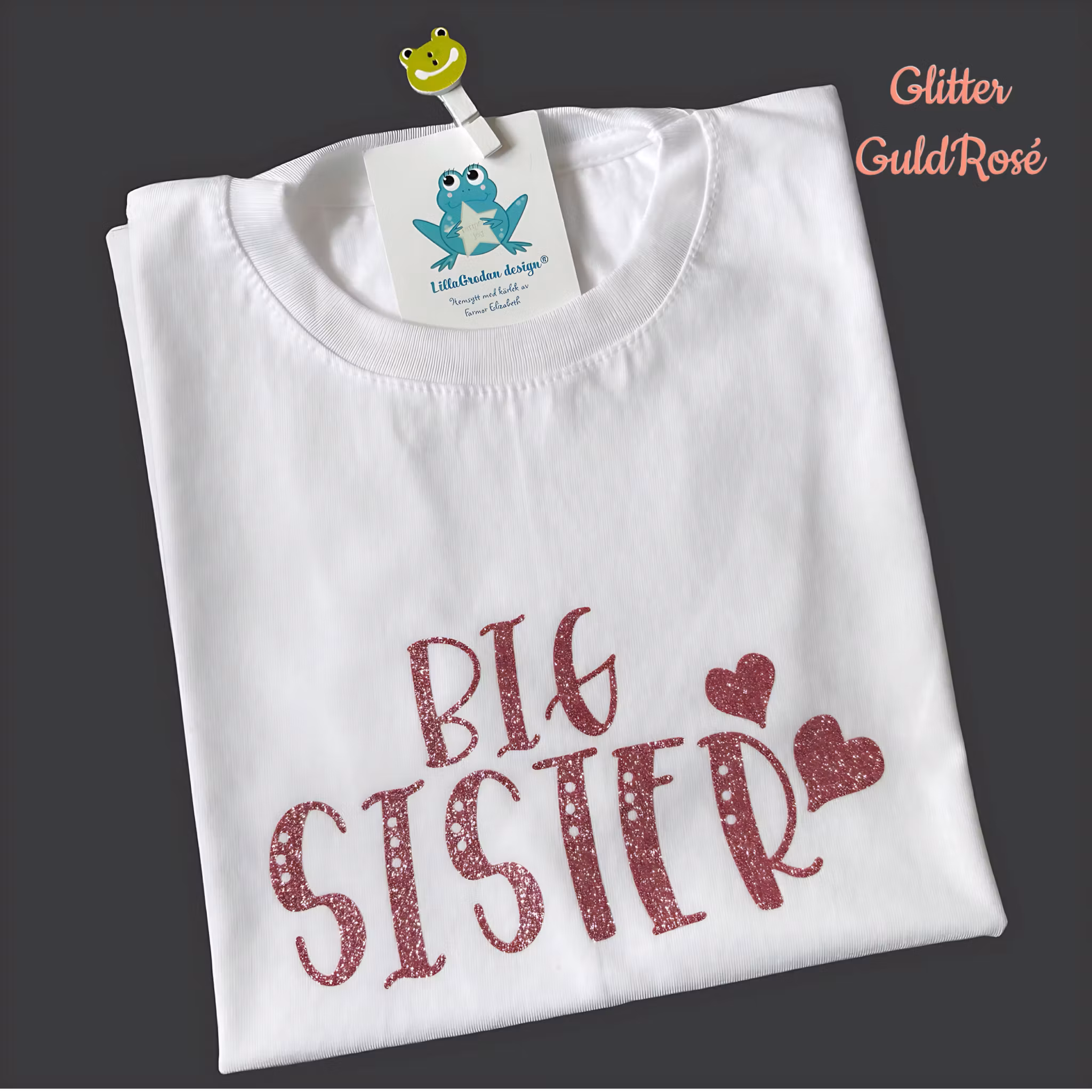 Tshirt Big Sister, Glitter GuldRosé