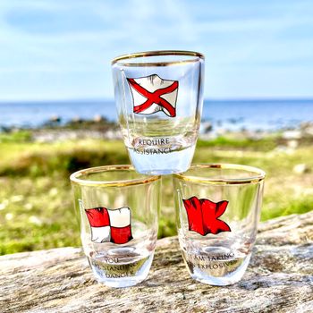 6 snapsglas med signalflaggor och guldkant