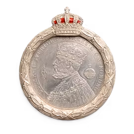 Brosch med 2-kronors jubileumsmynt Oscar II i silver 1897