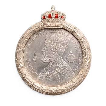 Brosch med 2-kronors jubileumsmynt Oscar II i silver 1897