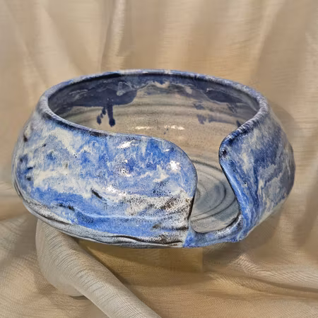 Garnskål, 21 cm, Vit-Blå