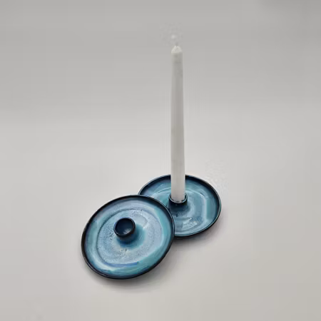 Ljusstake, 12 cm, Turkos-Vit