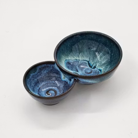 Liten Dubbelskål, 9 cm, Skogsgrön-Vit