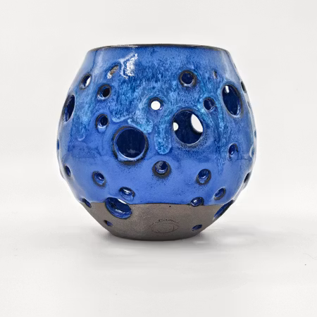 Ljuslykta Stor, 13 cm, Blå på svart lera