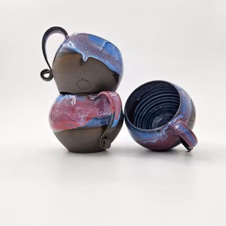 Kaffekopp, ca 3 dl, Blå-Mörklila-Vit