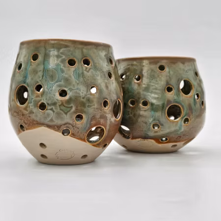 Ljuslykta Mellan, 12,5 cm, Koppargrön Kristall på vit lera