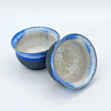 Uppläggningsskål, 8 cm, Blå-Vit kristallglasyr