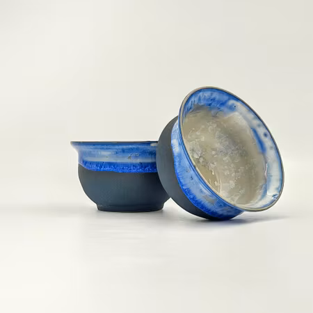 Uppläggningsskål, 8 cm, Blå-Vit kristallglasyr