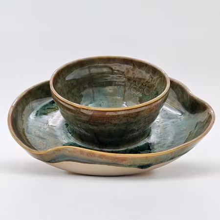 Dubbelskål, 20 cm, Koppar-Järn kristallglasyr