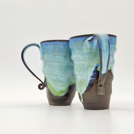 Öl- och lattemuggar, ca 4,5 dl, Ljusgrön-Vit.