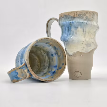 Öl- och lattemuggar, ca 5 dl, Titan-Blå kristallglasyr