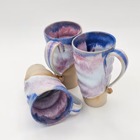Öl- och lattemuggar, ca 4,5 dl, Rosa-Koboltblå-Vit
