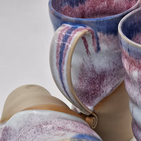 Öl- och lattemuggar, ca 4,5 dl, Rosa-Koboltblå-Vit