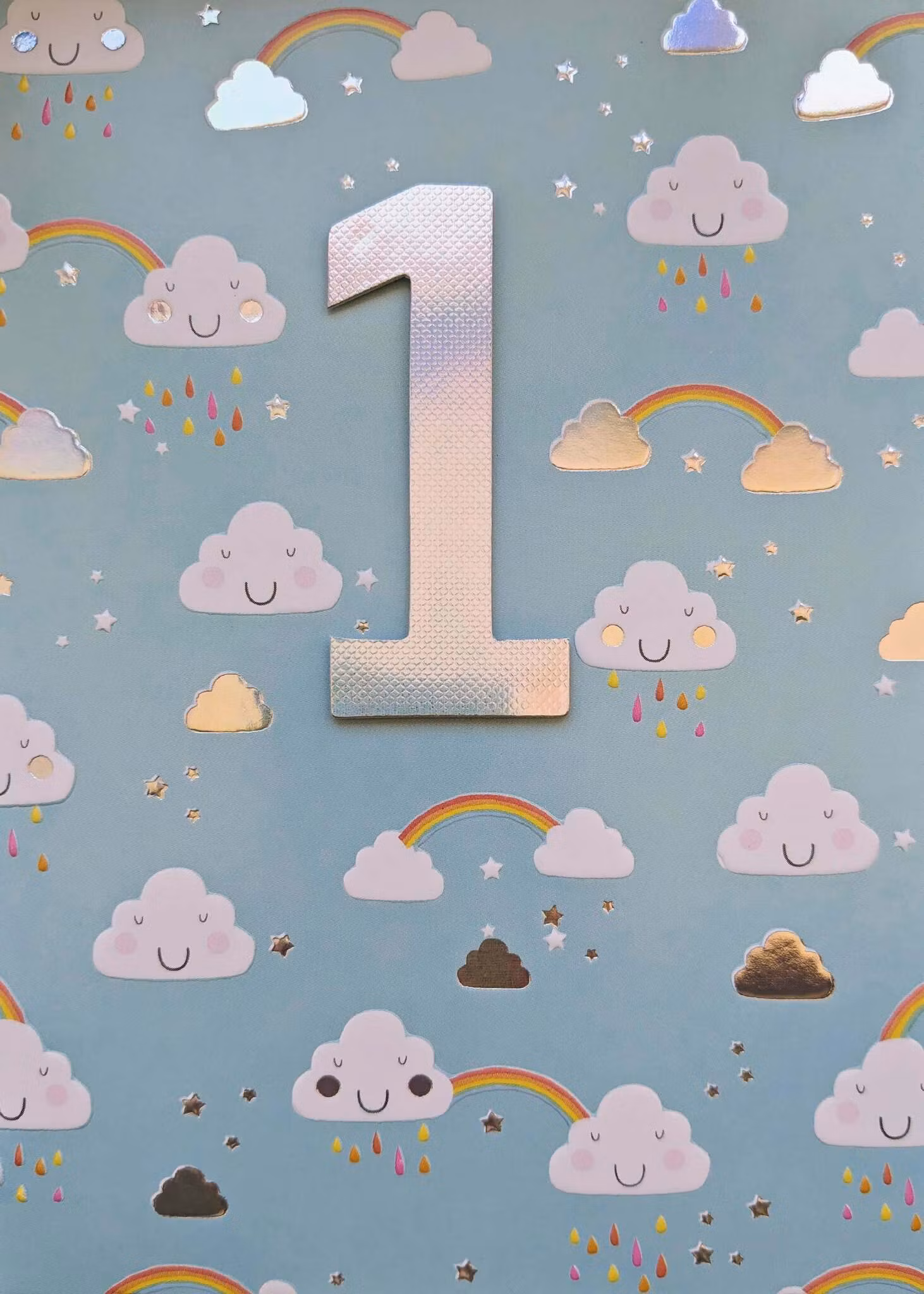 Dubbelt kort med kuvert - 1 år med moln (Fraktfritt)