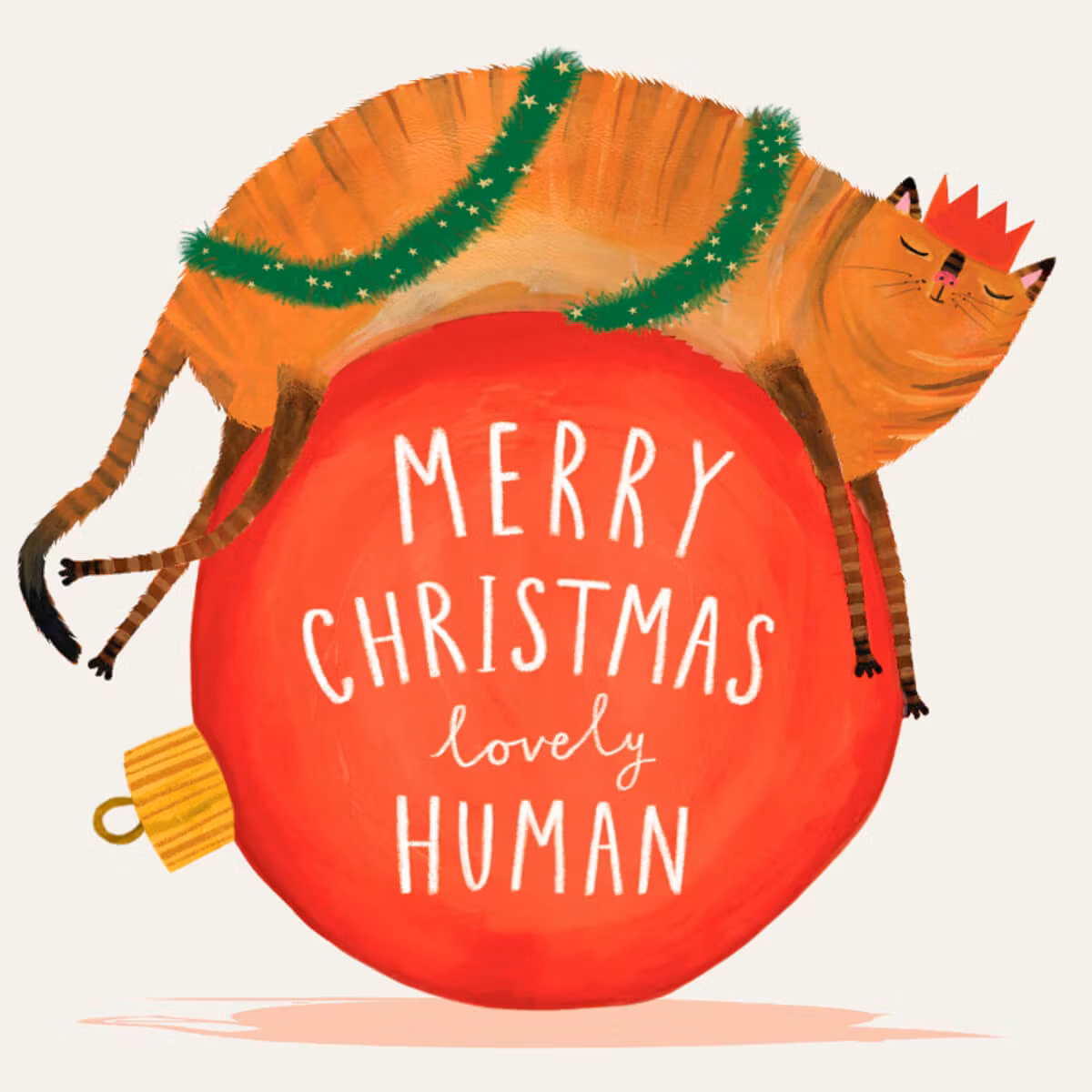 Dubbelt julkort med kuvert - Julgranskula katt (Fraktfritt)