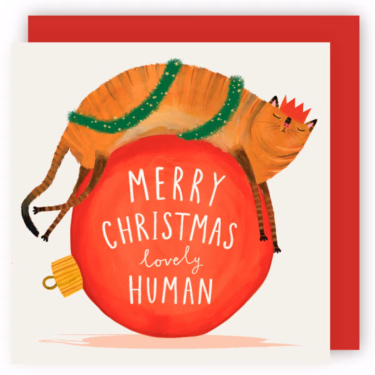 Dubbelt julkort med kuvert - Julgranskula katt (Fraktfritt)